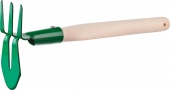 САД Мотыга-рыхлитель с деревянной ручкой, "лепесток + 3 зуба", прямая, 155х70х425мм, РОСТОК